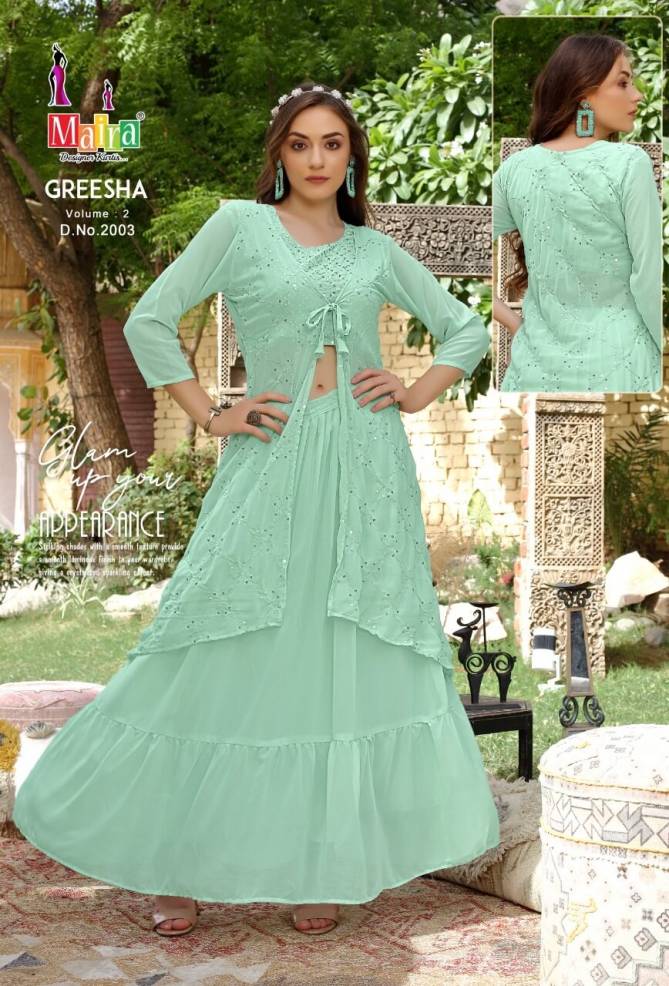 Maira Greesha 2 Heavy Georgette Fancy party Wear Top And Skirt With Jacket Collection